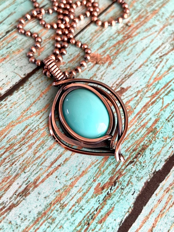 Light Blue Turquoise Copper Pendant