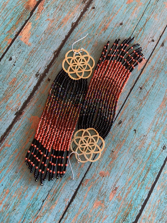 Long Bohemian Seed Beaded Fringe Lightweight Multicolored Shoulder Dusters Native American Inspired Gypsy Boho Hippie Chic Beaded Earrings