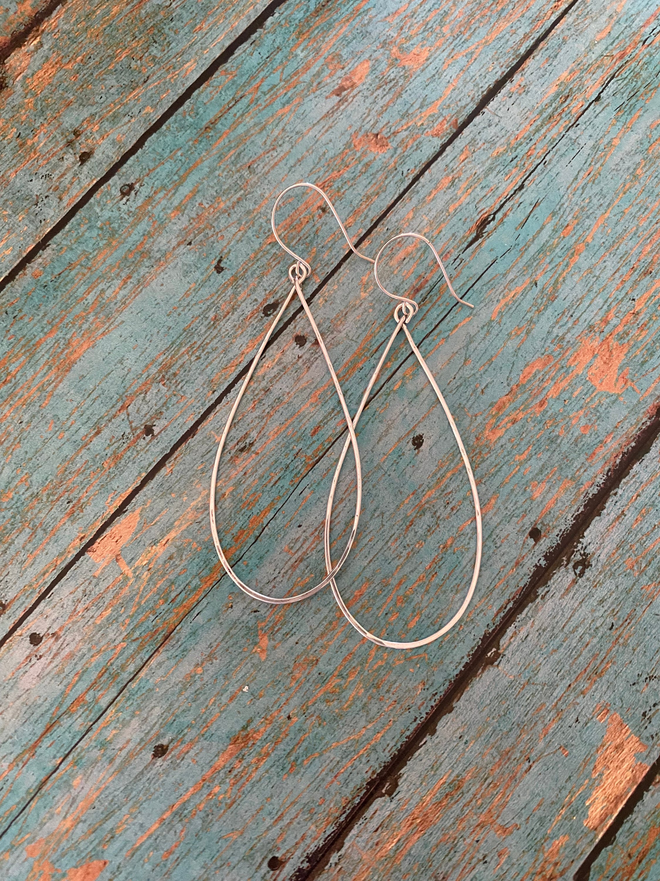 Lightweight Long Thin Minimalistic Teardrop Sterling Silver Hoop Earrings