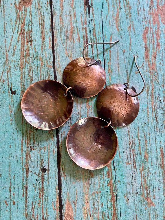 Long Copper Disks Earrings