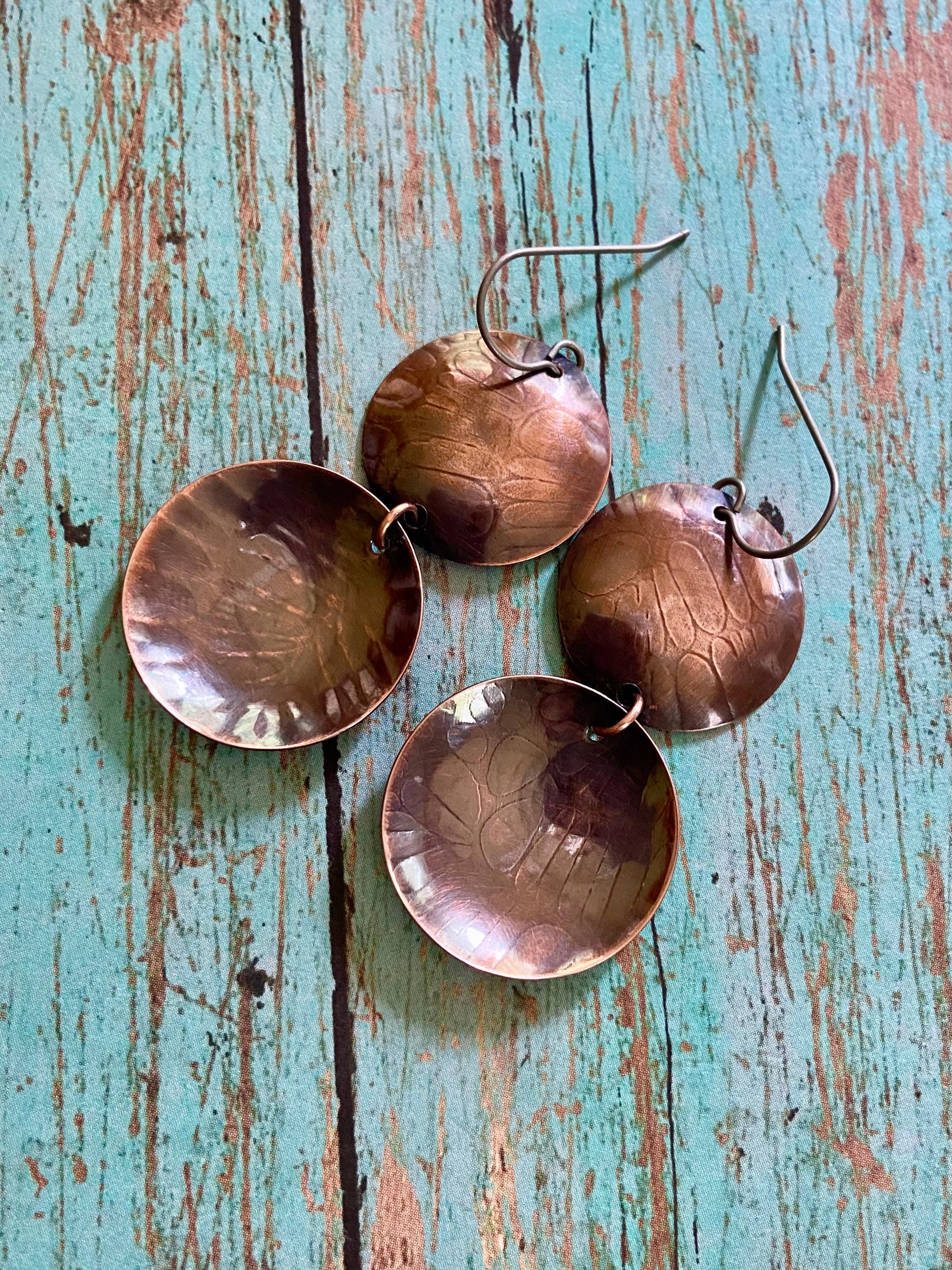 Long Copper Disks Earrings
