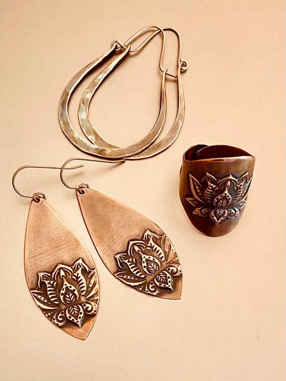 Embossed Copper Leaf Earrings