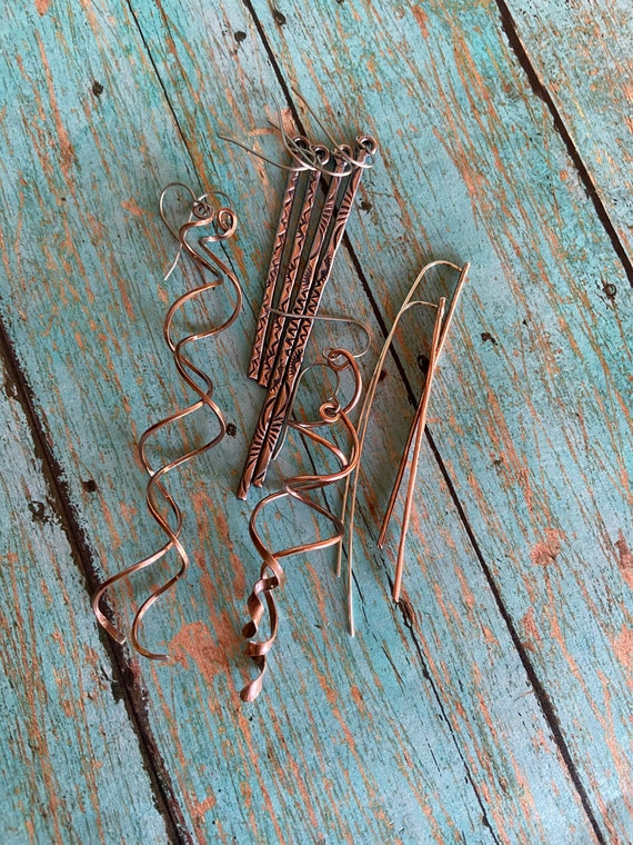Stamped Copper Stick Earrings