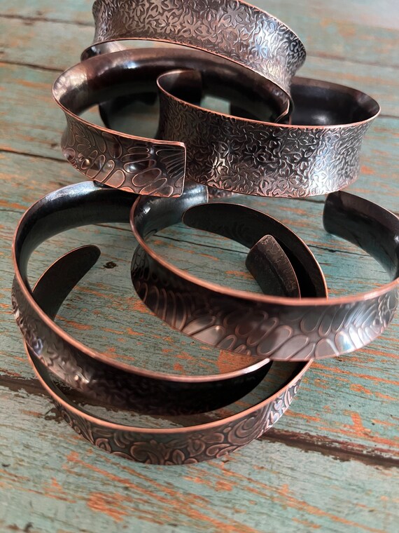 Concave Solid Copper Embossed Cuff Bracelet
