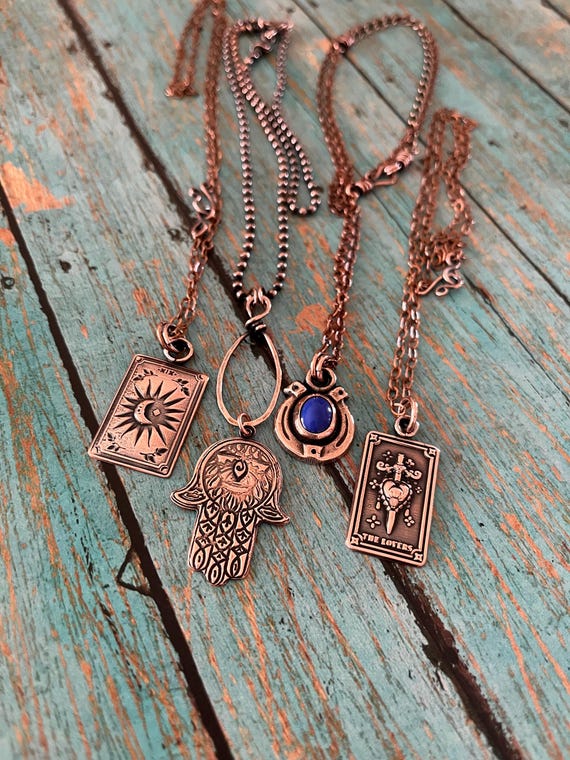 Small Rustic Copper Horseshoe Lapis Lazuli Necklace