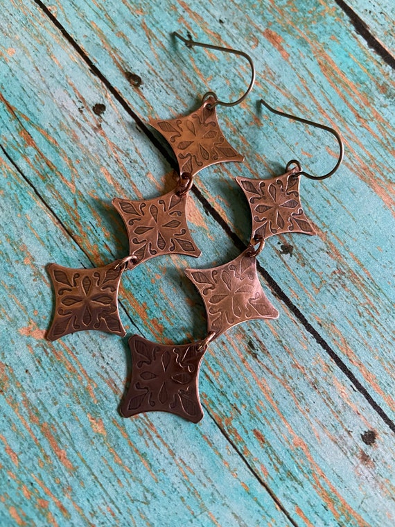 Three Tier Copper Earrings