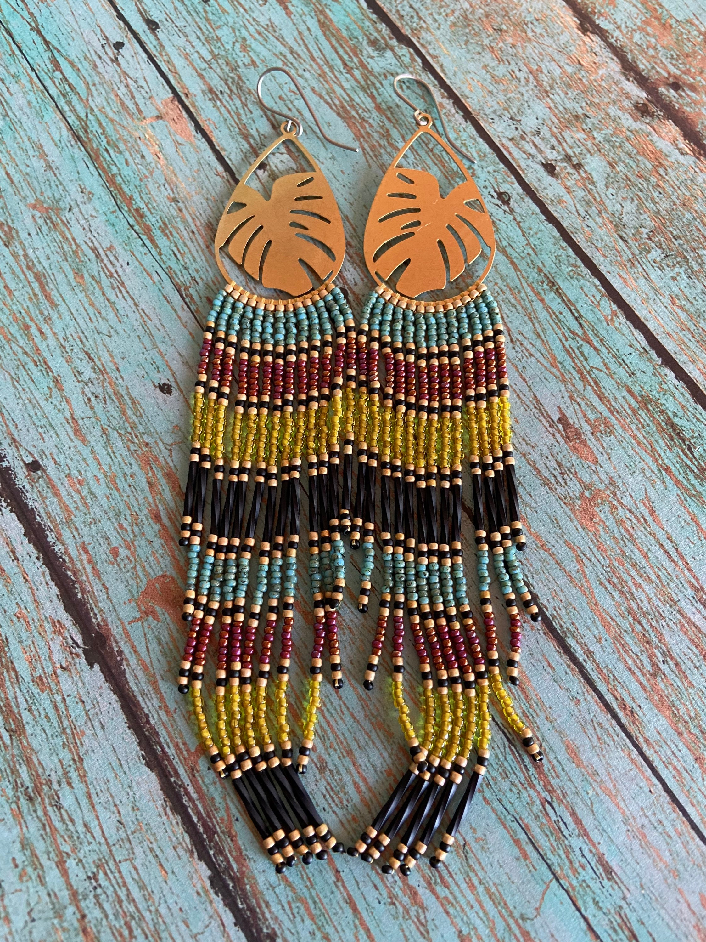 Long Bohemian Seed Beaded Fringe Lightweight Multicolored Shoulder Dusters Native American Inspired Gypsy Boho Hippie Chic Beaded Earrings