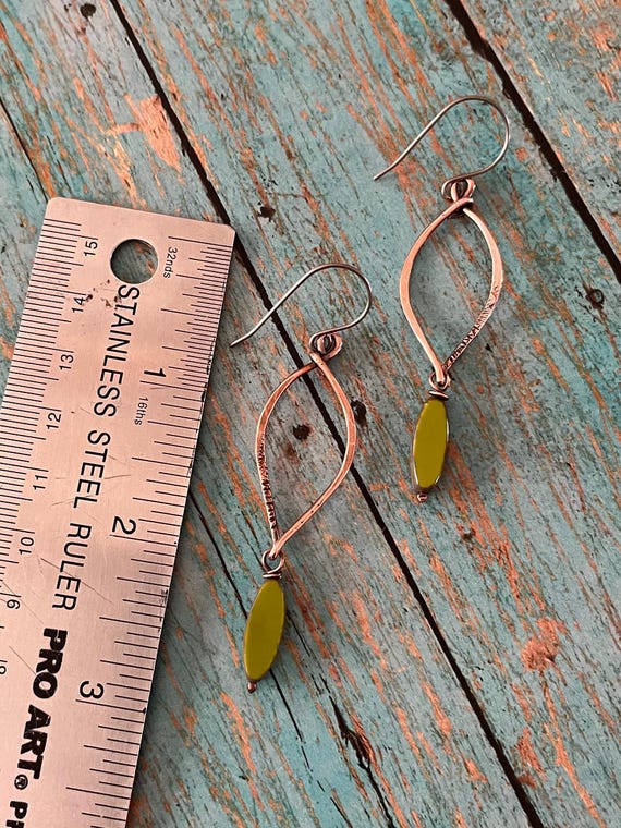 Olive Green Long Copper Earrings