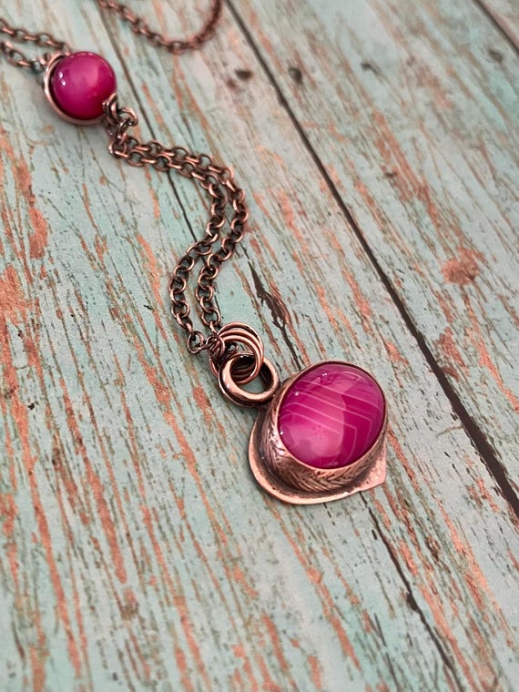 Pink Banded Agate Copper Set