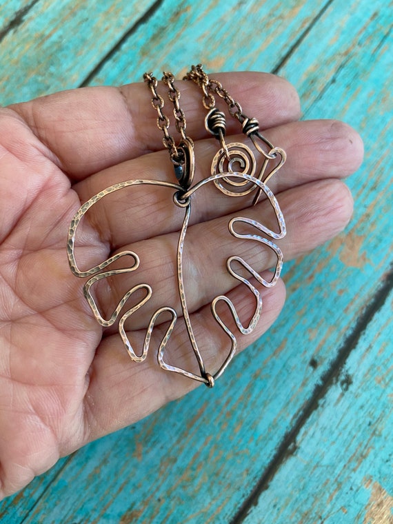 Copper Monstera Necklace