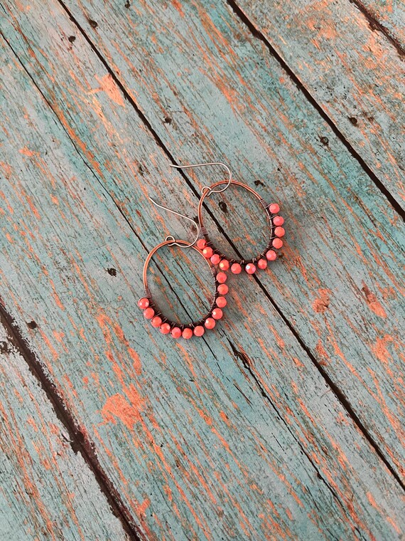 Olive Green Long Copper Earrings
