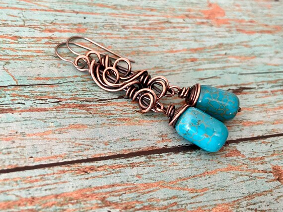 Blue Stone Copper Earrings