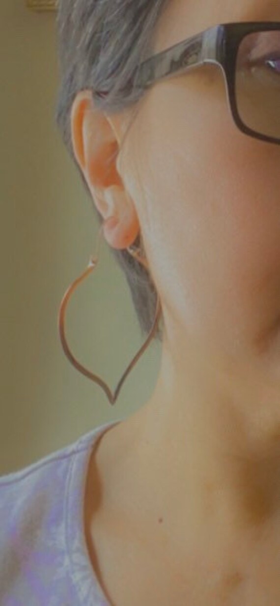 Medium Large Copper Lotus Petal Hoop Earrings