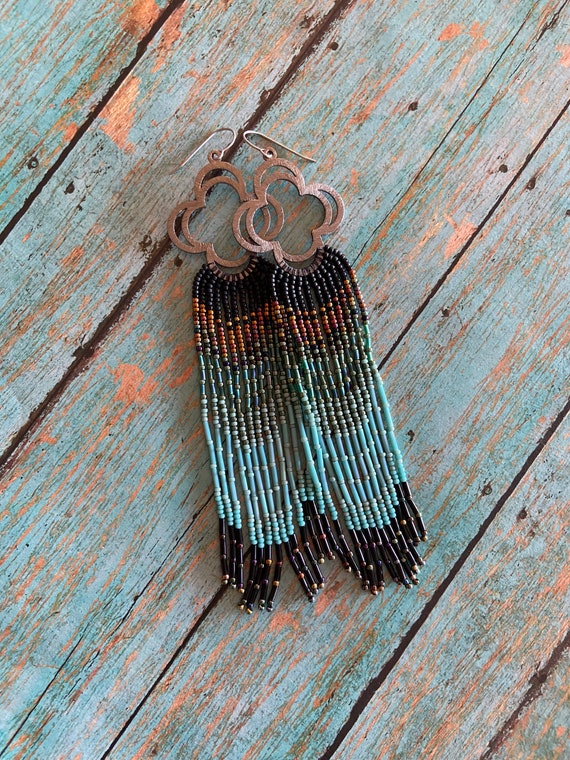 Long Bohemian Seed Beaded Fringe Lightweight Multicolored Shoulder Dusters Native American Inspired Gypsy Boho Hippie Chic Beaded Earrings