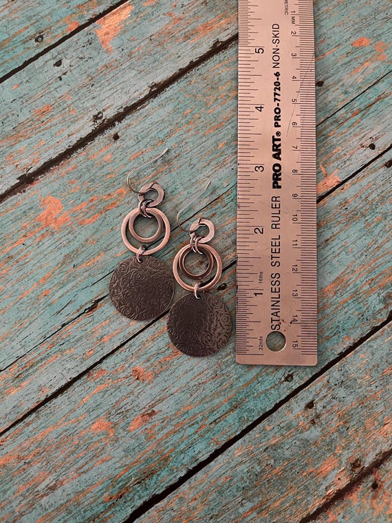 Rustic Hammered Floral Copper Dangle Earrings