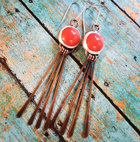 Long Copper Fringe Earrings