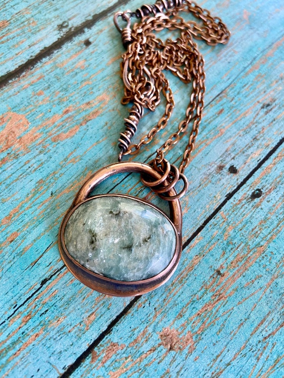 Rustic Paisley Boho Copper Stone Pendant
