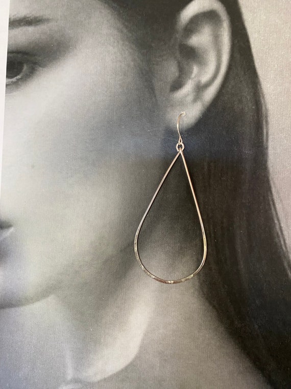 Lightweight Long Thin Minimalistic Teardrop Sterling Silver Hoop Earrings