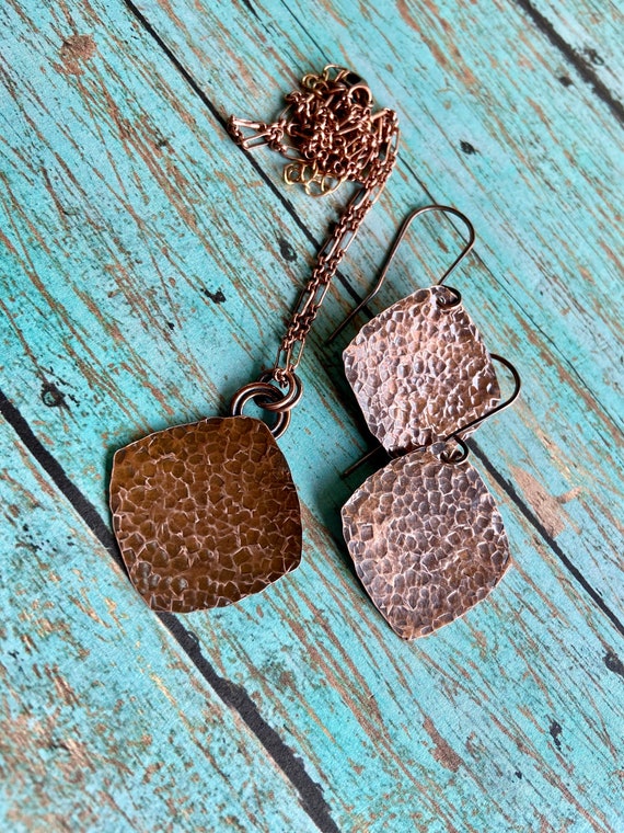 Small Rustic Square Hammered Copper Set