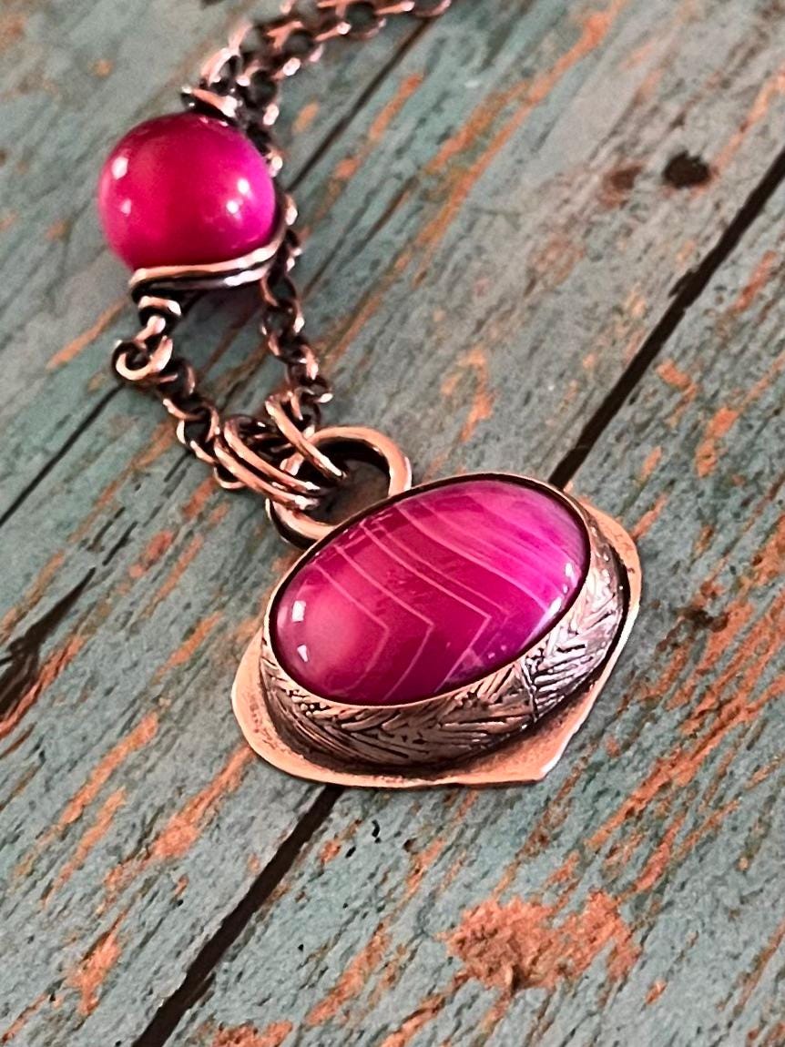 Pink Banded Agate Copper Set