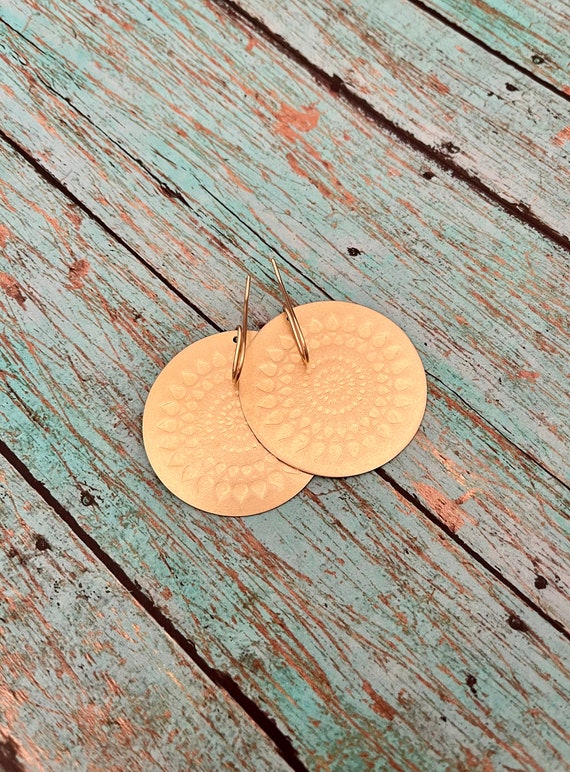 Mandala Large Round Wavy Brass Disk Earrings