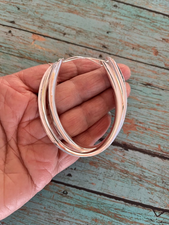 Large Lightweight Stering Silver Hoop Earrings