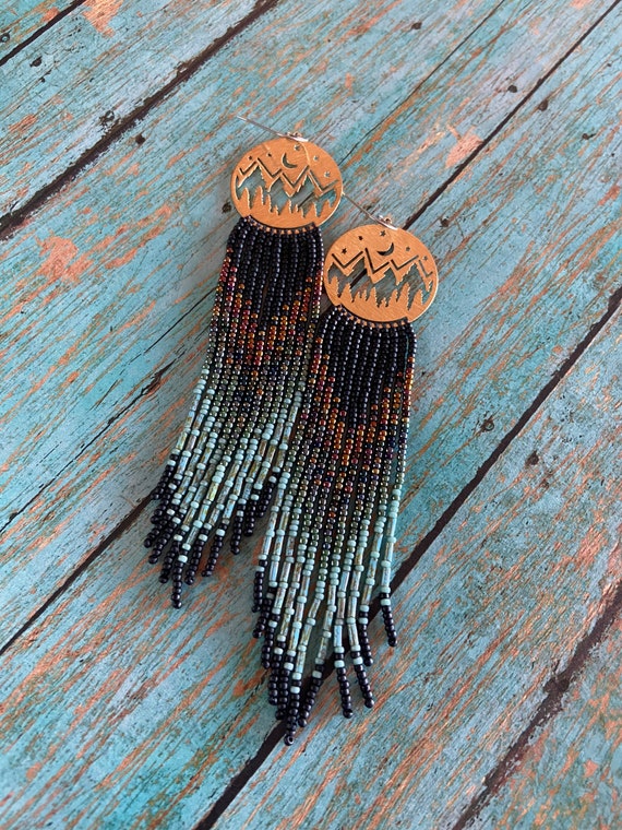 Long Bohemian Seed Beaded Fringe Lightweight Multicolored Shoulder Dusters Native American Inspired Gypsy Boho Hippie Chic Beaded Earrings
