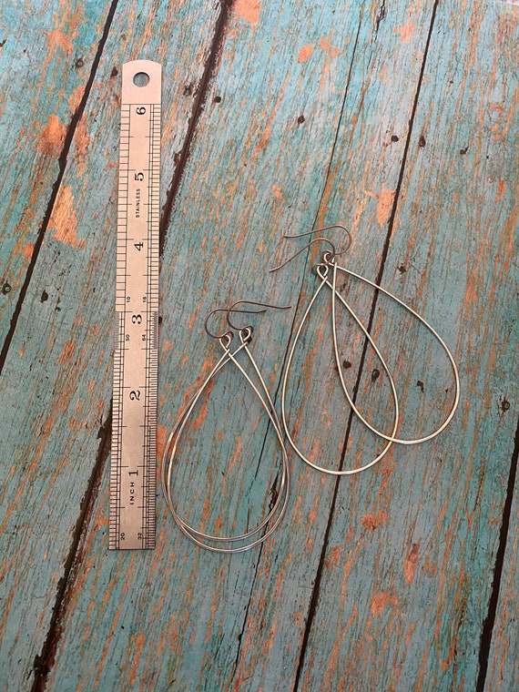Lightweight Long Minimalistic Teardrop Silver Plated Hoop Earrings