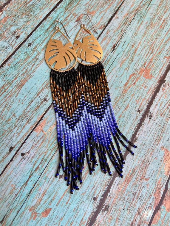Long Bohemian Fringe Lightweight Ombre Shoulder Dusters Native American Inspired Gypsy Boho Hippie Chic Beaded Earrings