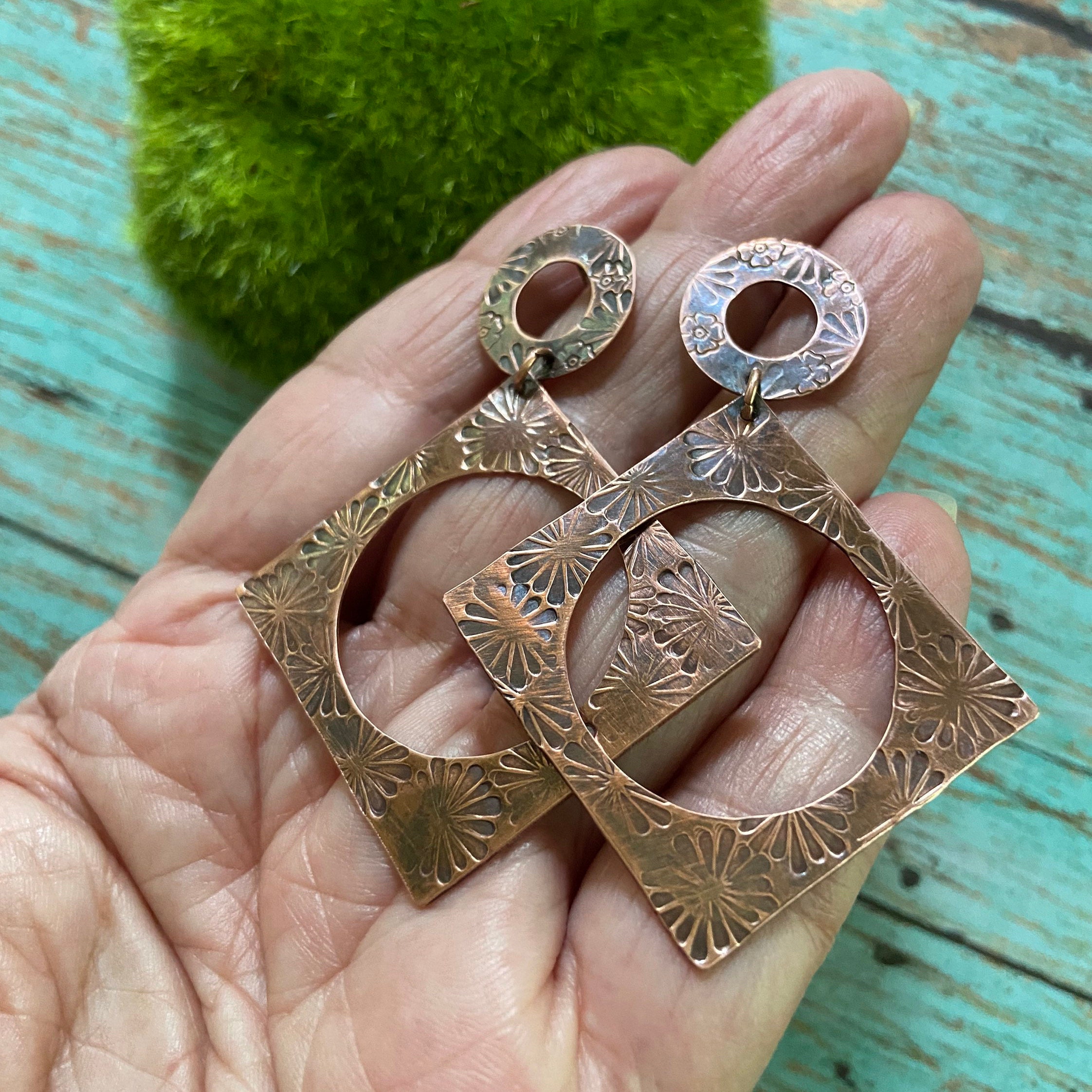 Long Post Copper Earrings