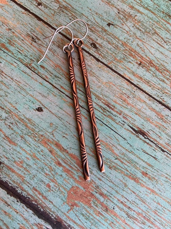 Stamped Copper Stick Earrings
