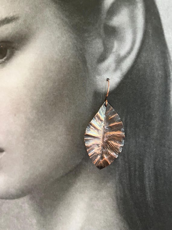 Rustic FoldFormed Copper Leaf Earrings