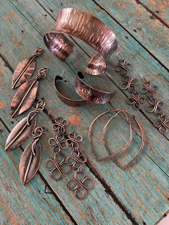 Concave Solid Copper Textured Cuff Bracelet