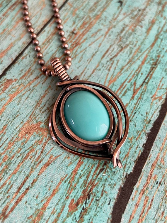 Light Blue Turquoise Copper Pendant