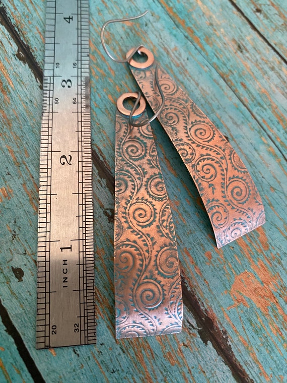 Long Rustic Copper Earrings