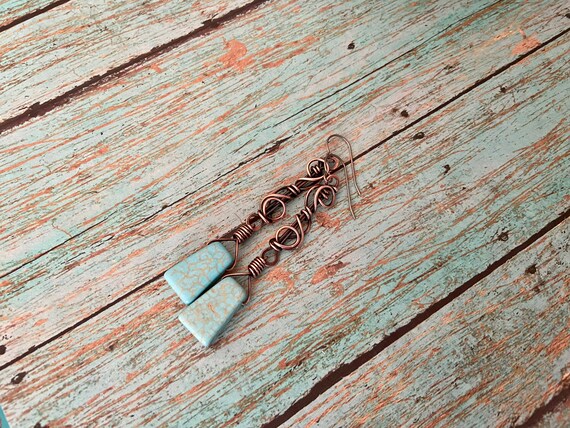 Blue Stone Copper Earrings