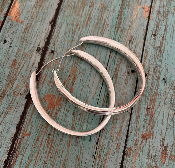 Large Lightweight Stering Silver Hoop Earrings