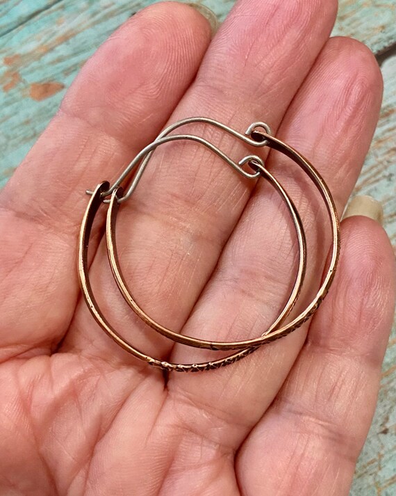 Stamped Oval Copper Stamped Hoops