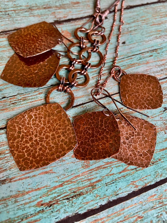 Small Rustic Square Hammered Copper Set