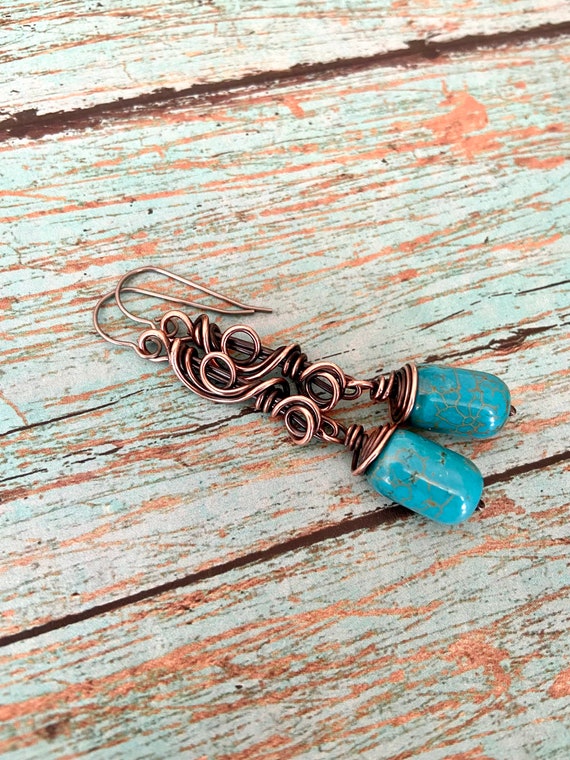 Blue Stone Copper Earrings
