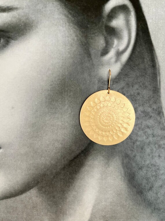 Mandala Large Round Wavy Brass Disk Earrings