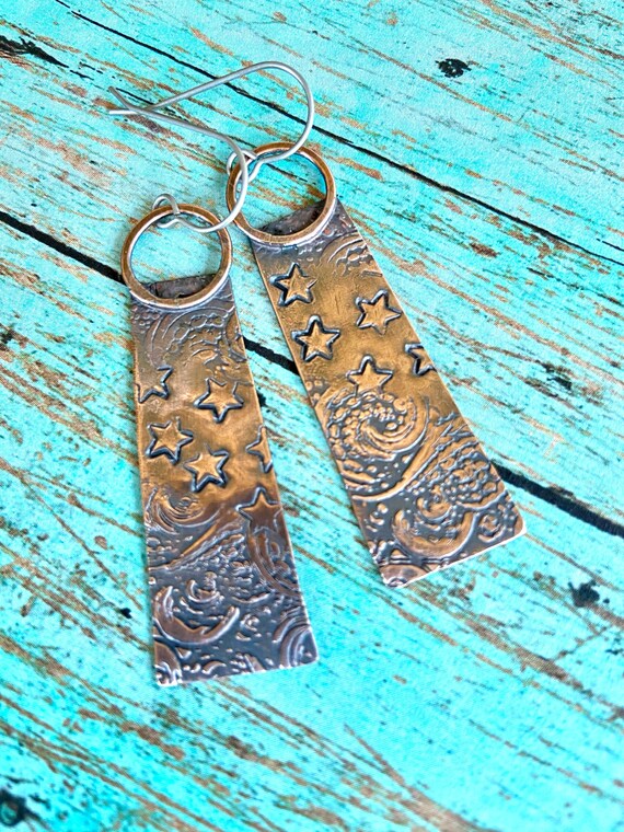 Long Rustic Copper Earrings