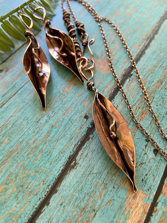 FoldFormed Copper Leaf Pendant