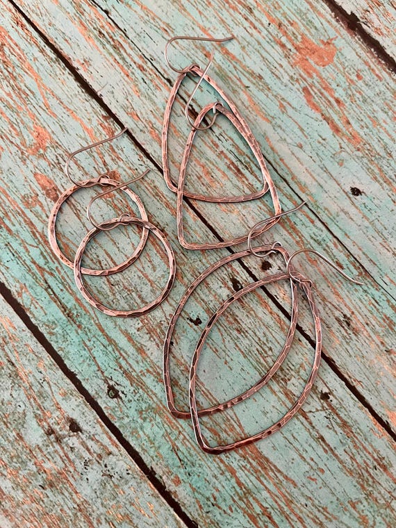 Lightweight Hammered Small Round Copper Hoop Earrings