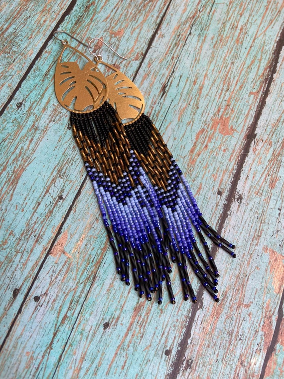 Long Bohemian Fringe Lightweight Ombre Shoulder Dusters Native American Inspired Gypsy Boho Hippie Chic Beaded Earrings