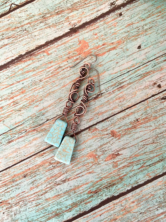 Blue Stone Copper Earrings