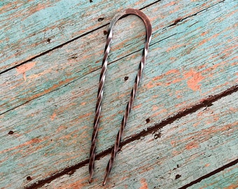 Forged Twistwed Hair Fork for Long Hair|Copper Hair Fork|Textured Hair Pin|Handmade Artisan Bun Holder Former|Boho Hair Fork