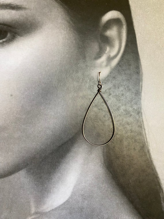 Lightweight Long Minimalistic Teardrop Stainless Steel Hoop Earrings