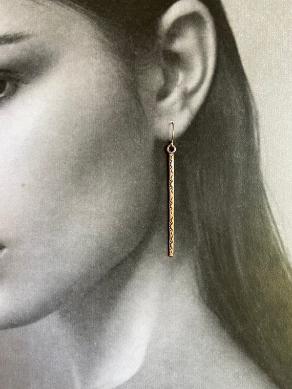 Stamped Copper Stick Earrings