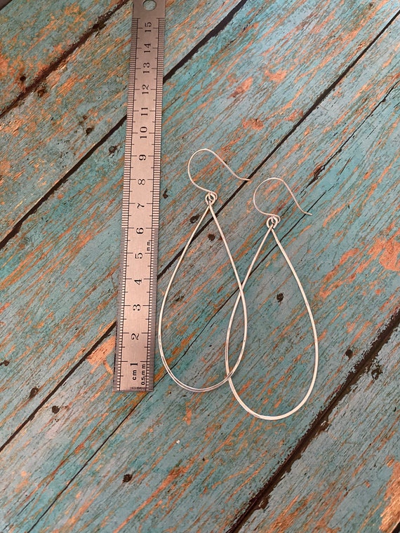 Lightweight Long Thin Minimalistic Teardrop Sterling Silver Hoop Earrings